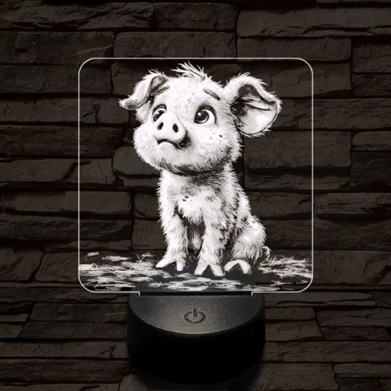 Mókás kismalac 7 színű valósághű 3D led lámpa