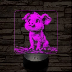 Mókás kismalac 7 színű valósághű 3D led lámpa