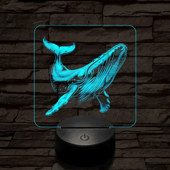 Hosszúszárnyú bálna 7 színű valósághű 3D led lámpa