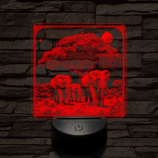 Elefántcsalád 7 színű valósághű 3D led lámpa