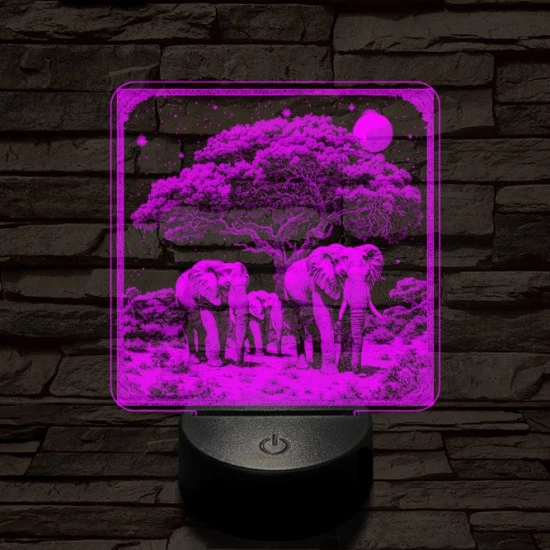 Elefántcsalád 7 színű valósághű 3D led lámpa