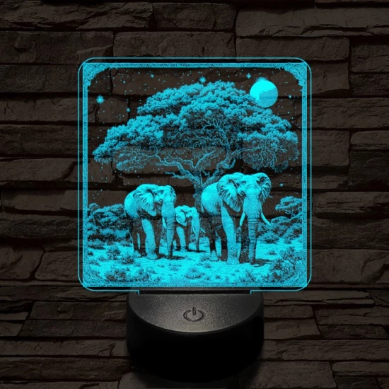 Elefántcsalád 7 színű valósághű 3D led lámpa