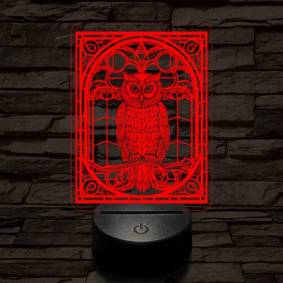 Mozaiküveg bagoly 7 színű  3D led lámpa