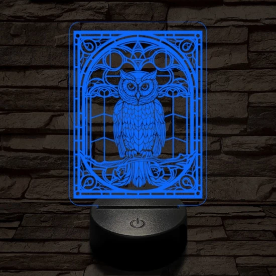 Mozaiküveg bagoly 7 színű  3D led lámpa