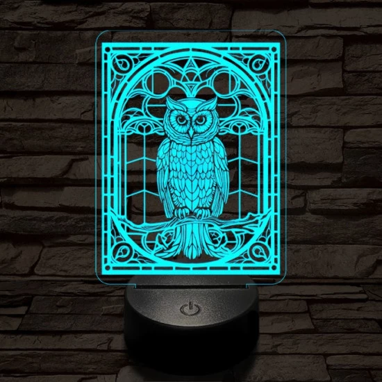 Mozaiküveg bagoly 7 színű  3D led lámpa