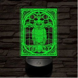 Mozaiküveg bagoly 7 színű  3D led lámpa