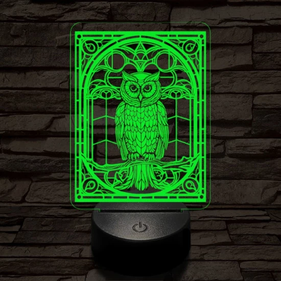 Mozaiküveg bagoly 7 színű  3D led lámpa