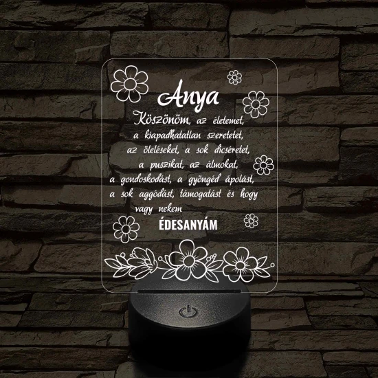Anyák napjára virágzó szeretet 7 színű 3D LED lámpa