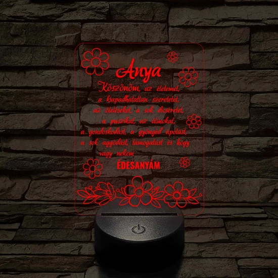 Anyák napjára virágzó szeretet 7 színű 3D LED lámpa