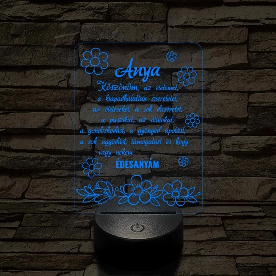 Anyák napjára virágzó szeretet 7 színű 3D LED lámpa