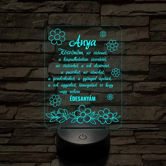 Anyák napjára virágzó szeretet 7 színű 3D LED lámpa