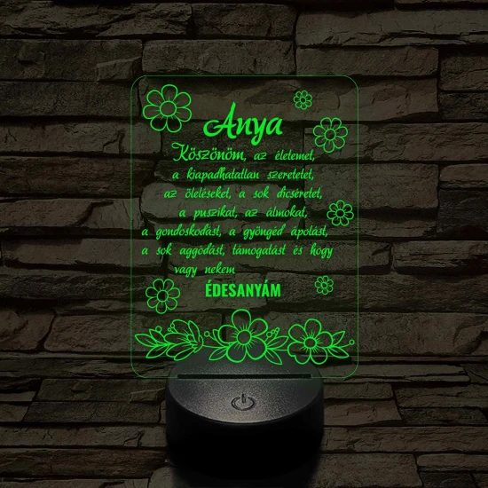 Anyák napjára virágzó szeretet 7 színű 3D LED lámpa