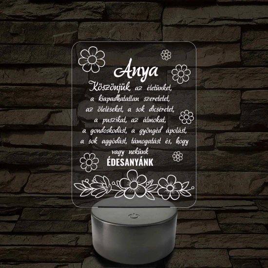 Anyák napjára virágzó szeretet TÖBBES SZÁMBAN! - 7 színű 3D LED lámpa