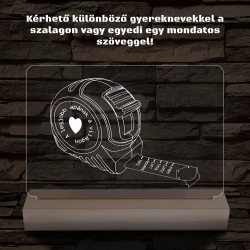 Apák napi mérőszalag gyerek nevekkel személyre szabott fa talppal 7 színű 3D led lámpa