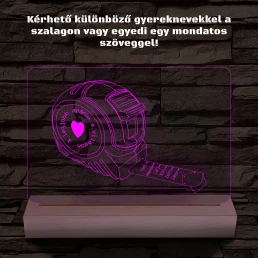 Apák napi mérőszalag gyerek nevekkel személyre szabott fa talppal 7 színű 3D led lámpa