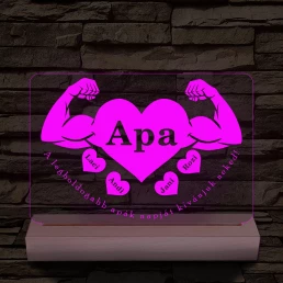 Apa szíverő személyre szabott fa talppal 7 színű 3D led lámpa