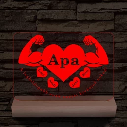 Apa szíverő személyre szabott fa talppal 7 színű 3D led lámpa