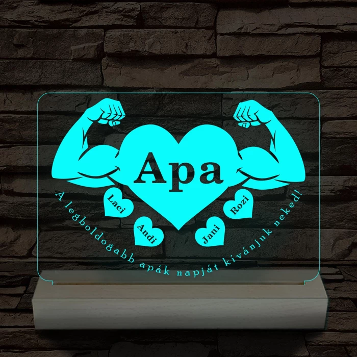Apa szíverő személyre szabott fa talppal 7 színű 3D led lámpa