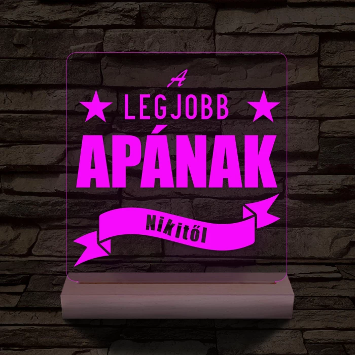 A legjobb Apának személyre szabott fa talppal 7 színű 3D led lámpa