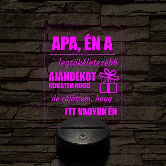 Apák napi humoros feliratú 7 színű 3D led lámpa