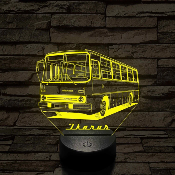 Régi kétajtós Ikarus busz – 7 színű, színváltós 3D LED lámpa