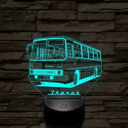 Régi kétajtós Ikarus busz – 7 színű, színváltós 3D LED lámpa