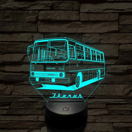 Régi kétajtós Ikarus busz – 7 színű, színváltós 3D LED lámpa