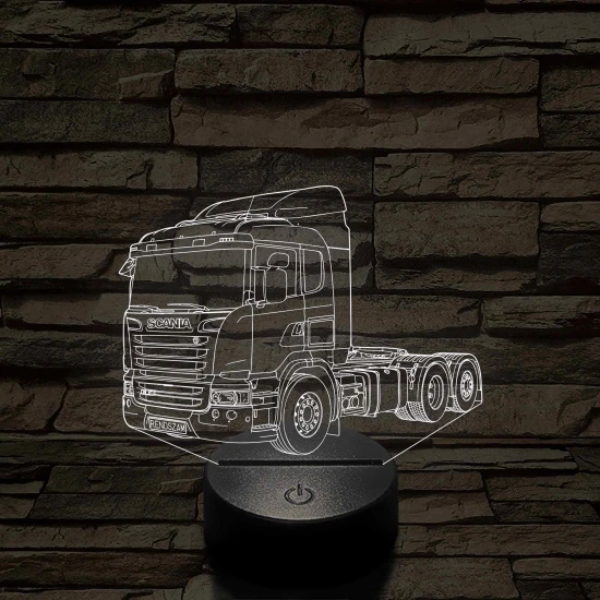 Scania kamion rendszámmal - 7 színű, színváltós 3D LED lámpa