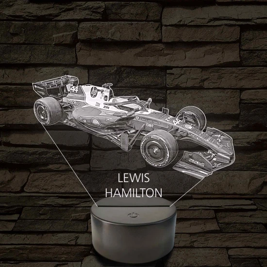 A Száguldó Legenda – Lewis Hamilton F1 7 színű, színváltós 3D LED lámpa