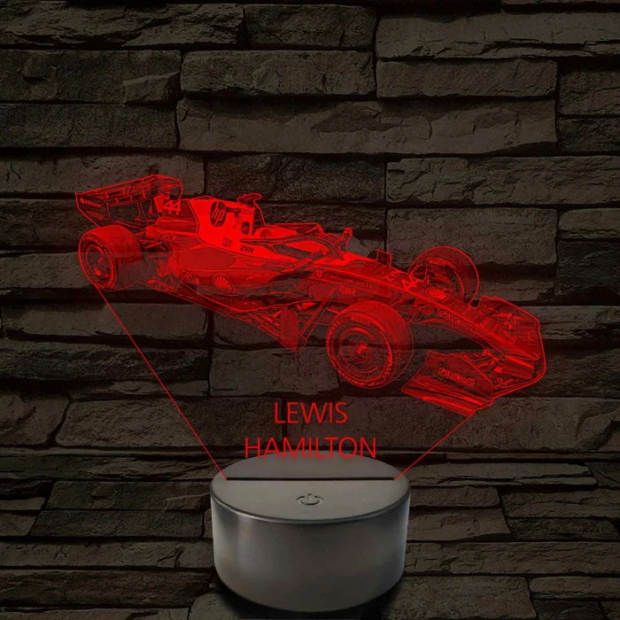 A Száguldó Legenda – Lewis Hamilton F1 7 színű, színváltós 3D LED lámpa