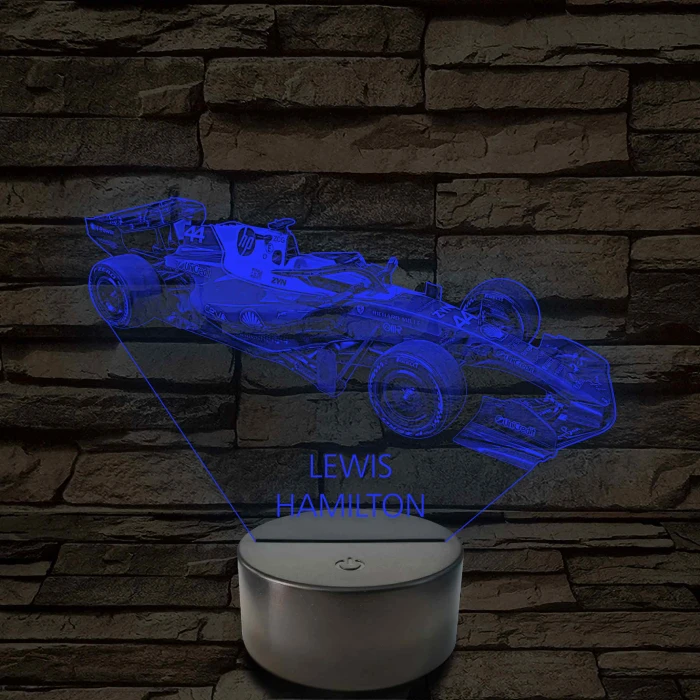 A Száguldó Legenda – Lewis Hamilton F1 7 színű, színváltós 3D LED lámpa
