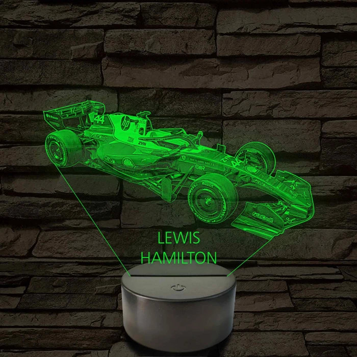 A Száguldó Legenda – Lewis Hamilton F1 7 színű, színváltós 3D LED lámpa