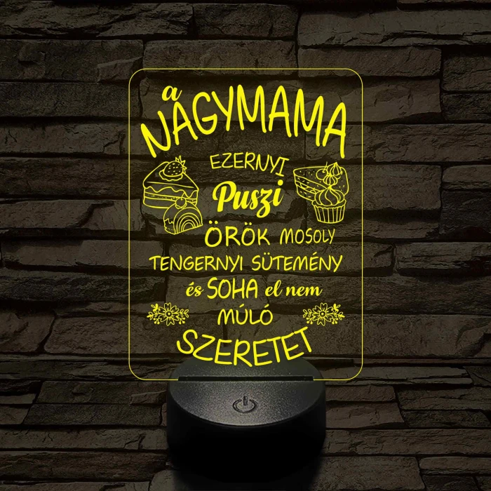 Nagymama – Szeretet, puszi és sütemény - 7 színű, színváltós 3D led lámpa