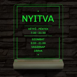 Nyitvatartás számokkal 20 cm fa talppal 7 színű 3D led lámpa