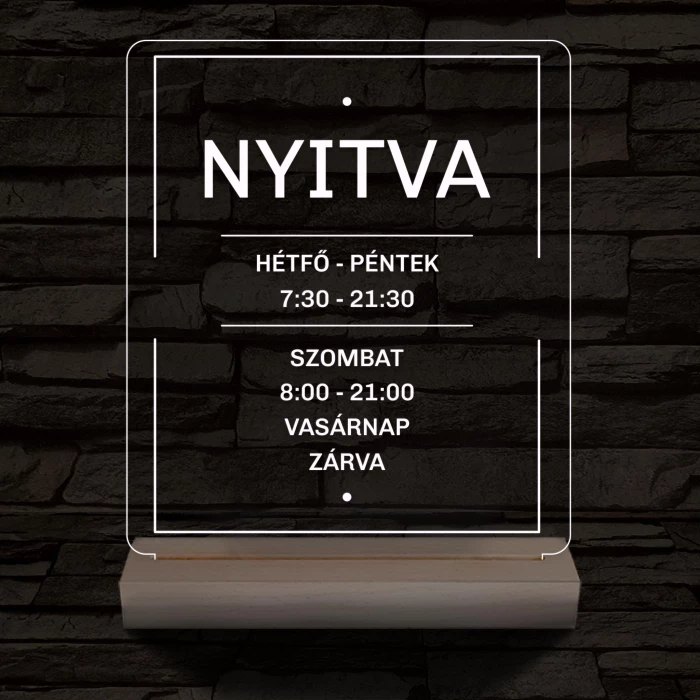 Nyitvatartás számokkal 20 cm fa talppal 7 színű 3D led lámpa