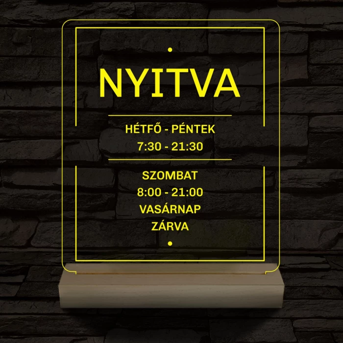 Nyitvatartás számokkal 20 cm fa talppal 7 színű 3D led lámpa