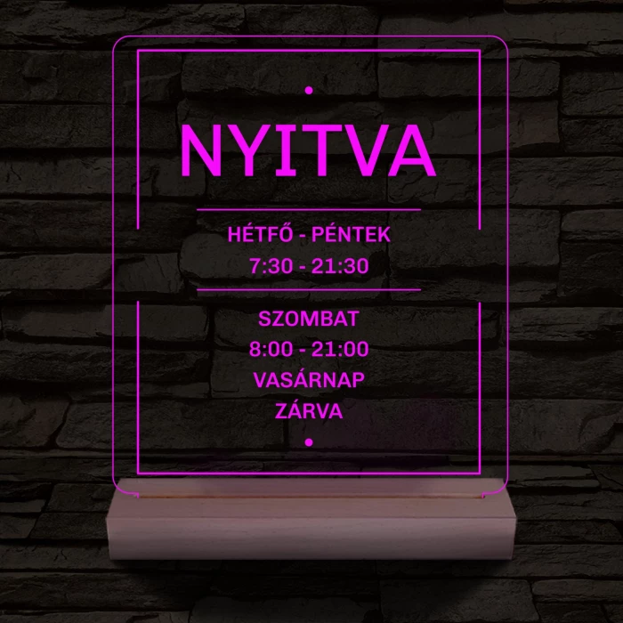 Nyitvatartás számokkal 20 cm fa talppal 7 színű 3D led lámpa