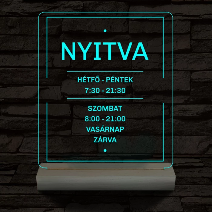 Nyitvatartás számokkal 20 cm fa talppal 7 színű 3D led lámpa