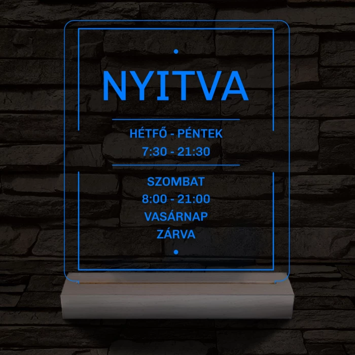 Nyitvatartás számokkal 20 cm fa talppal 7 színű 3D led lámpa