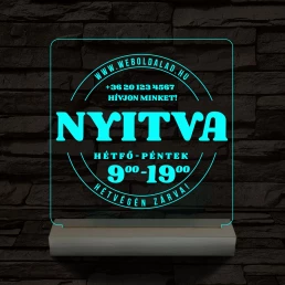 Nyitvatartás számokkal (weboldalcím+telefonszám) 20 cm fa talppal 7 színű 3D led lámpa