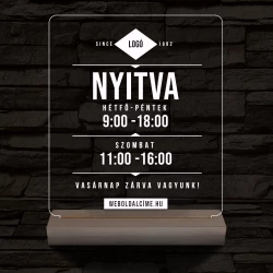 Nyitvatartás számokkal (weboldalcím+cég logó) 20 cm fa talppal 7 színű 3D led lámpa