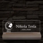 Névtábla céges logóval 20 cm fa talppal 7 színű 3D led lámpa