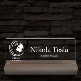 Névtábla céges logóval 20 cm fa talppal 7 színű 3D led lámpa