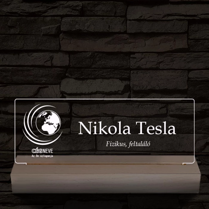 Névtábla céges logóval 20 cm fa talppal 7 színű 3D led lámpa