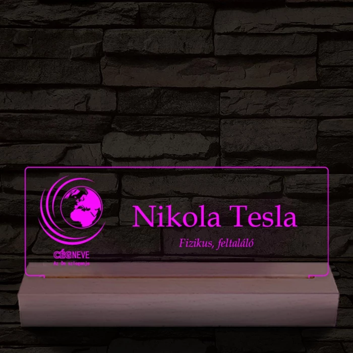 Névtábla céges logóval 20 cm fa talppal 7 színű 3D led lámpa