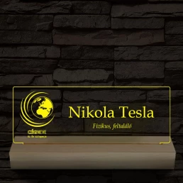 Névtábla céges logóval 20 cm fa talppal 7 színű 3D led lámpa