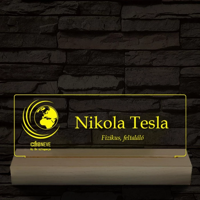 Névtábla céges logóval 20 cm fa talppal 7 színű 3D led lámpa