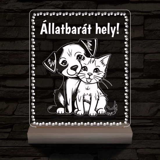Állatbarát hely 20 cm fa talppal 7 színű 3D led lámpa