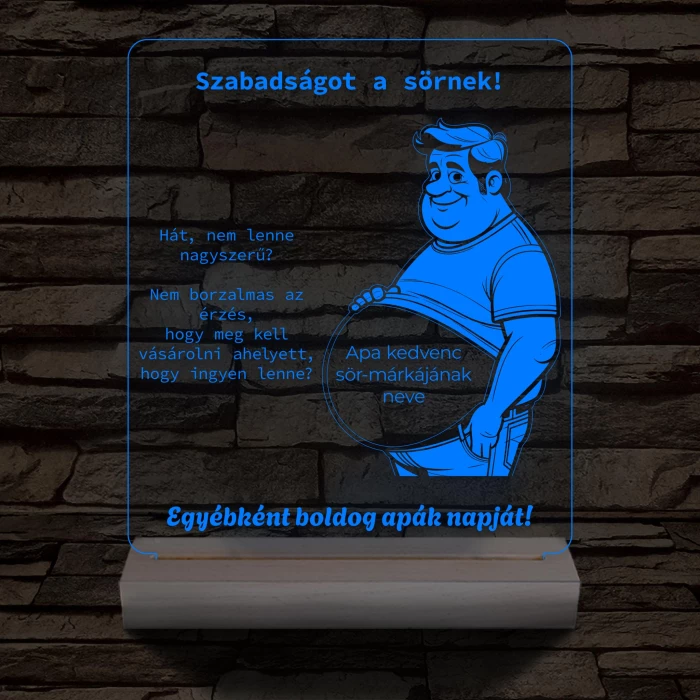 Szabadságot a sörnek személyre szabott 20 cm fa talppal 7 színű 3D led lámpa