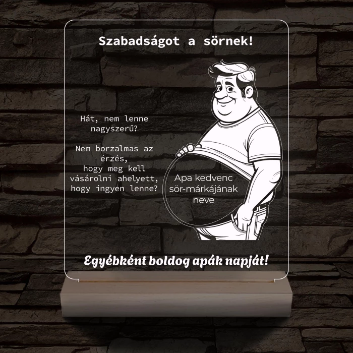 Szabadságot a sörnek személyre szabott 20 cm fa talppal 7 színű 3D led lámpa